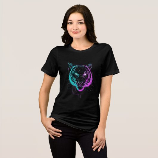 Neon digital tiger art Tri-Blend shirt (Voorkant volledig)