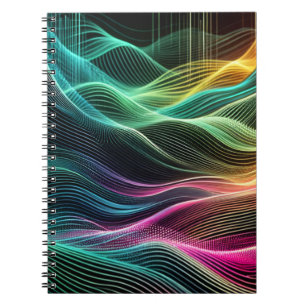 Neon Digital Wave Pattern Notitieboek