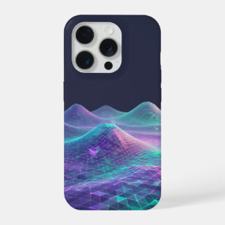 Neon Digitale Bergen Raster Kunst - Tech Esthetiek iPhone 15 Pro Case
