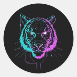 Neon digitale tijger kunst ronde sticker