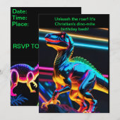 Neon Dino Jongens Verjaardag Kaart (Voorkant / Achterkant)
