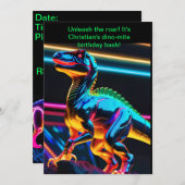 Neon Dinosaur Boy Verjaardag Kaart (Voorkant / Achterkant)