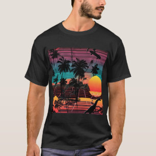Neon Dinosaur en Skater bij Zonsondergang T-shirt