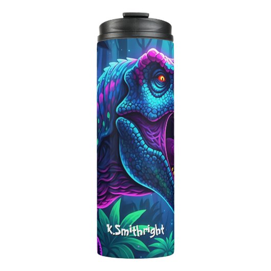 Neon Dinosaur Jungle Vibrant Roar Thermosbeker (Voorkant)