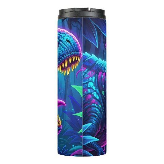 Neon Dinosaur Jungle Vibrant Roar Thermosbeker (Achterkant)