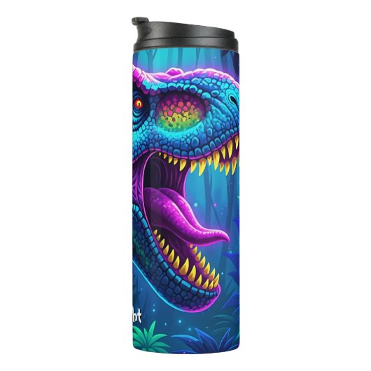 Neon Dinosaur Jungle Vibrant Roar Thermosbeker (Geroteerd rechts)