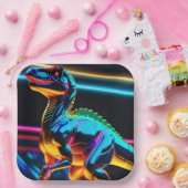 Neon Dinosaur Papieren Bordje (Feest)