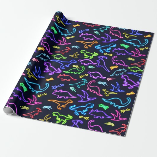 Neon Dinosaurs Cadeaupapier (Uitgerold)