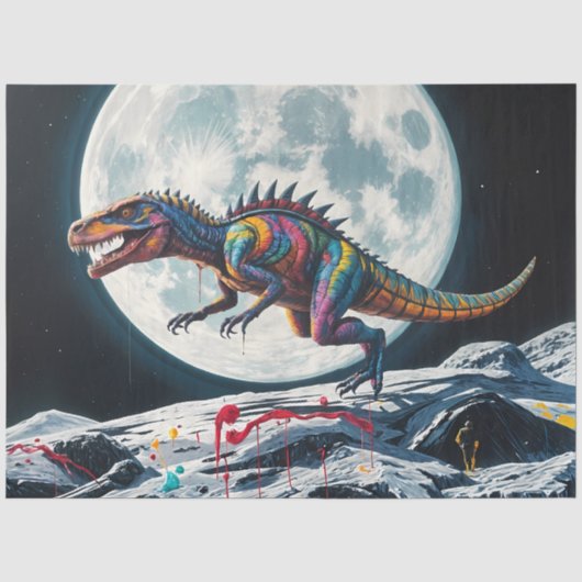 Neon Dinosaurus Roofdier Maan Decoupage Papier (Voorkant)