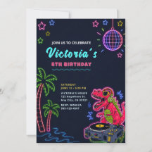 Neon dinosaurus verjaardagsuitnodiging