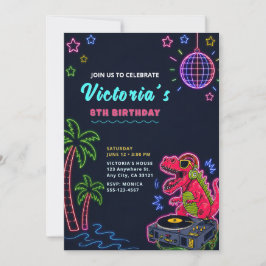 Neon dinosaurus verjaardagsuitnodiging kaart