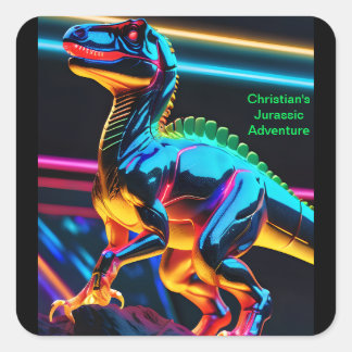 Neon Dinosaurus Vierkante Stickers