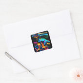 Neon Dinosaurus Vierkante Stickers (Envelop)
