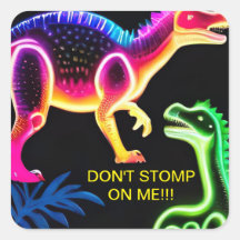 Neon dinosaurus vierkante Stickers