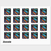 Neon /Dinosaurus Vierkante Stickers (Vel)