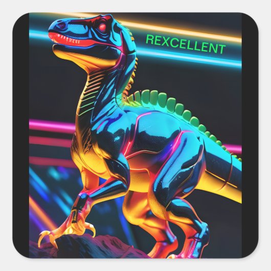 Neon /Dinosaurus Vierkante Stickers (Voorkant)