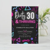 Neon Dirty 30 en Thriving 30th Birthday Party Kaart (Staand voorkant)