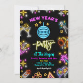 Neon Disco Bal Nieuwjaarsfeest Kaart (Voorkant)