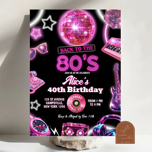 Neon Disco Bal Terug Naar 80s Verjaardagsfeestje Kaart