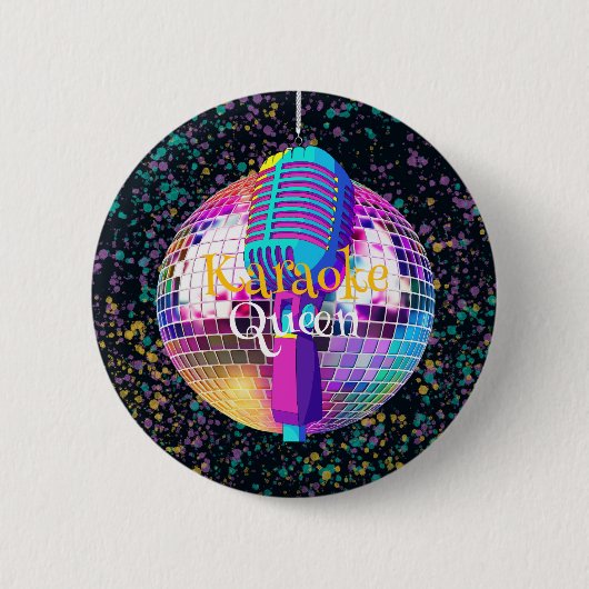 Neon Disco Ball Karaoke Koningin Verjaardagscadeau Ronde Button 5,7 Cm (Voorkant)