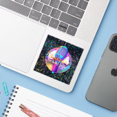 Neon Disco Ball Karaoke Verjaardagsfeest Sticker (Laptop met iPhone)