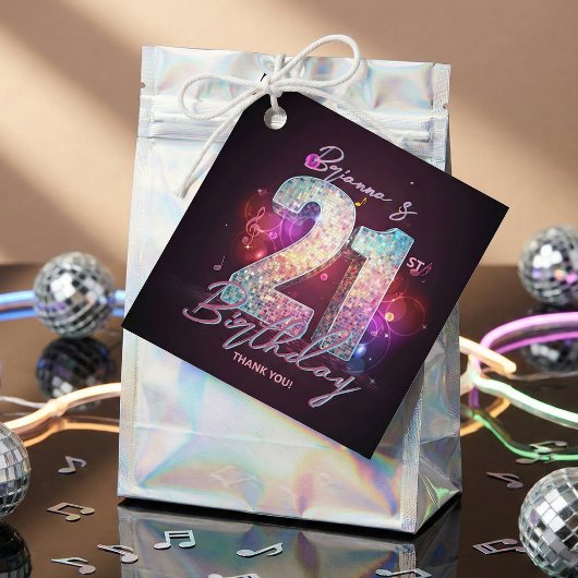Neon Disco Ball Music Notes 21st Birthday Party Bedankjes Labels