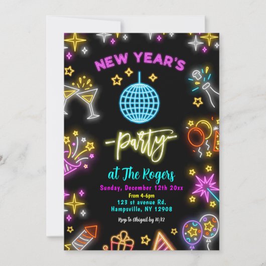Neon Disco Ball Nieuwjaarsfeest Kaart (Voorkant)