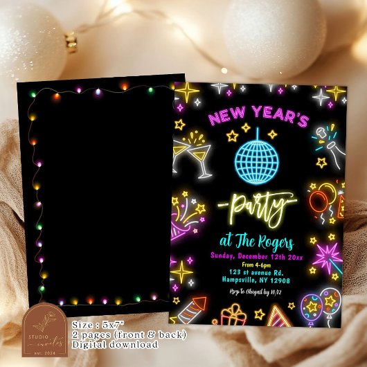 Neon Disco Ball Nieuwjaarsfeest Kaart
