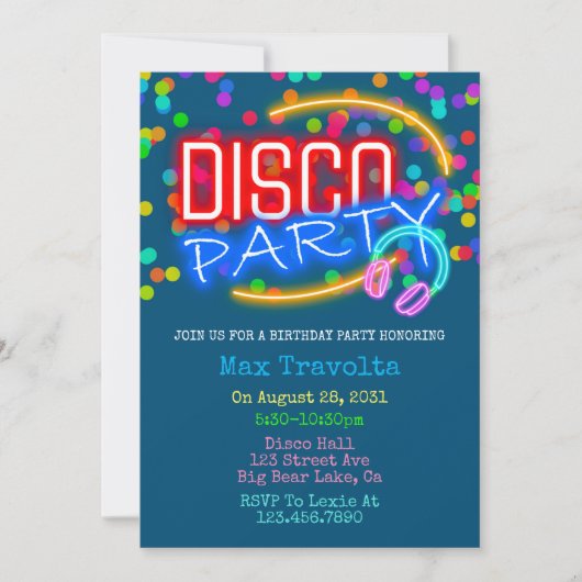 Neon Disco Birthday Party Kaart (Voorkant)