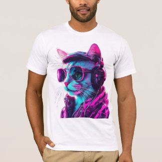 Neon Disco Cat beroemd gemaakt door Cyberpunk Shad T-shirt