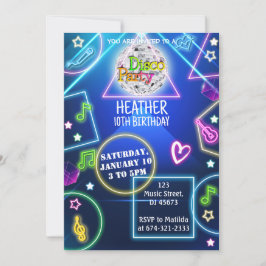 Neon Disco Party uitnodiging