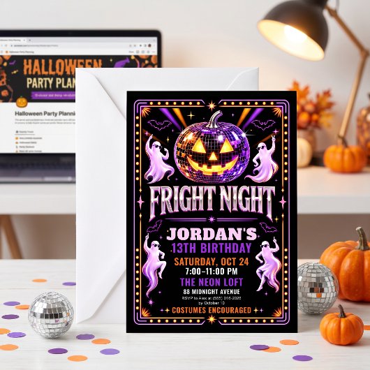 Neon Disco Pompoen Fright Night Uitnodiging