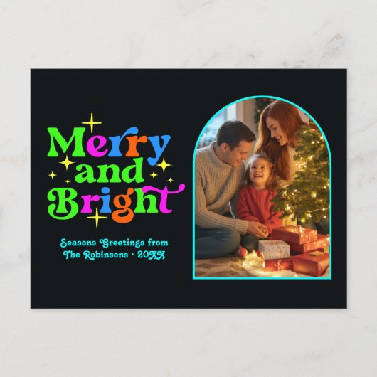 Neon Disco Vrolijk en helder Retro Kerstmis Feestdagenkaart (Voorkant)