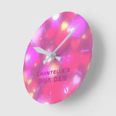 NEON DIVA DEN - Roze harten meisjes gepersonalisee Ronde Klok (Hoek)