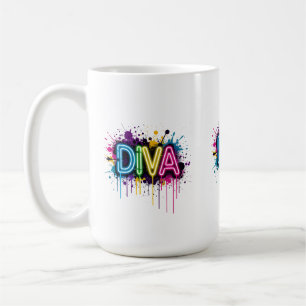 Neon Diva Graffiti Collage with Dripping Paint on Koffiemok