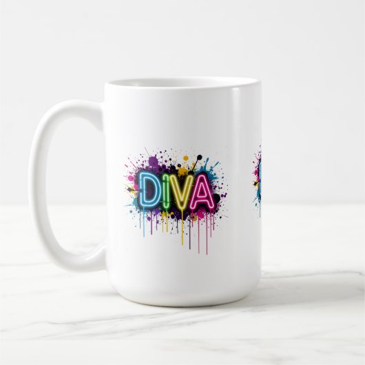 Neon Diva Graffiti Collage with Dripping Paint on Koffiemok (Links)