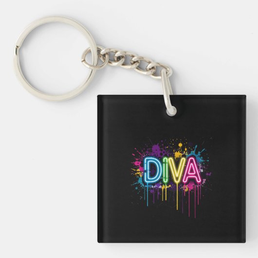 Neon Diva Graffiti Collage with Dripping Paint on Sleutelhanger (voorkant)