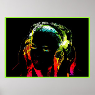 neon dj girl grafisch poster