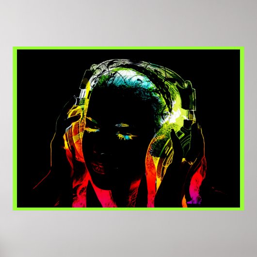 neon dj girl grafisch poster (Voorkant)