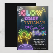 Neon DJ Glow Party verjaardagsuitnodiging Feestdagenkaart (Voorkant / Achterkant)
