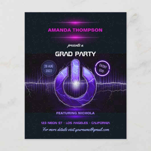 Neon DJ Music Graduation Party Invitation Flyer (Voorkant)