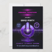 Neon DJ Music Graduation Party Invitation Kaart (Voorkant)