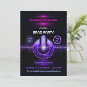 Neon DJ Music Graduation Party Invitation Kaart (Staand voorkant)