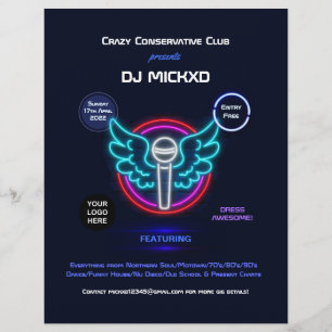 Neon DJ-muziek en dansgig flyer