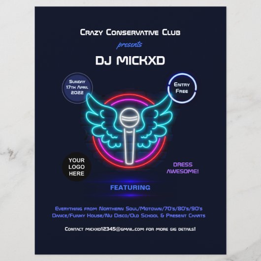 Neon DJ-muziek en dansgig flyer (Voorkant)