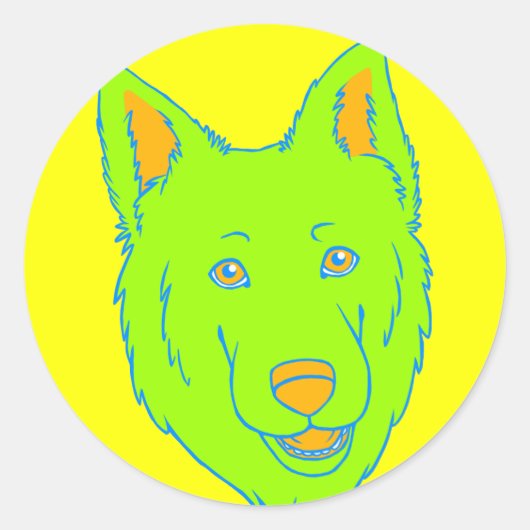 Neon Dog Ronde Sticker (Voorkant)