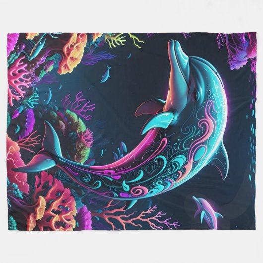 Neon Dolphin Fleece Deken (Voorkant (Horizontaal))