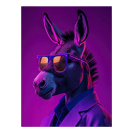 Neon Donkey Boss: Retrowave Animal Portrait - Synt Perfect Poster