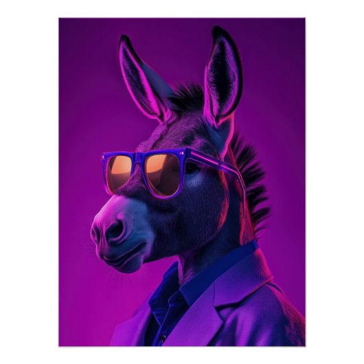 Neon Donkey Boss: Retrowave Animal Portrait - Synt Perfect Poster (Voorkant)