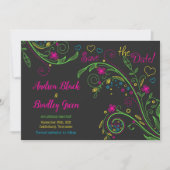 Neon Doodle Bloemen Huwelijk Spara la Datum Save The Date (Voorkant)